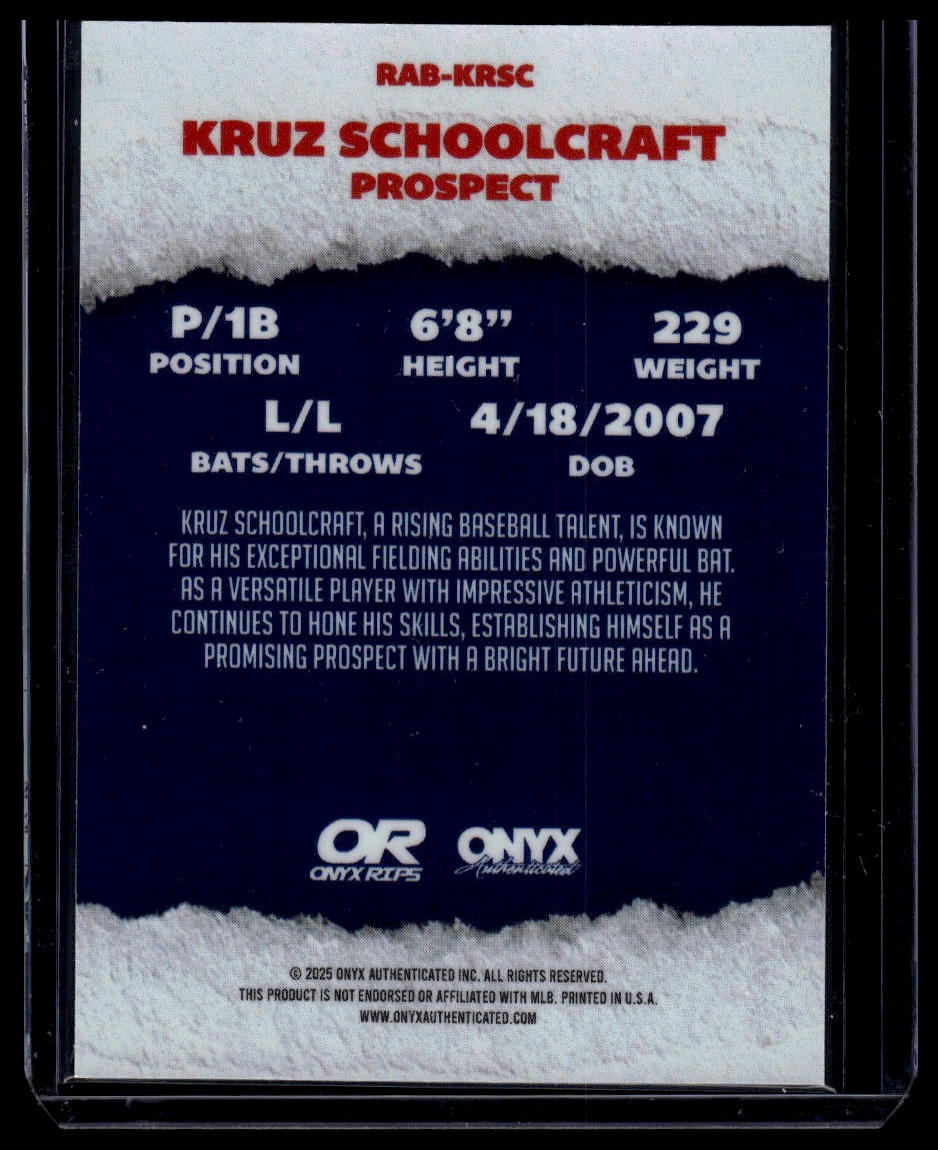 2025 Onyx Rips #RAB-KRSC Kruz Schoolcraft Refractor Autographs