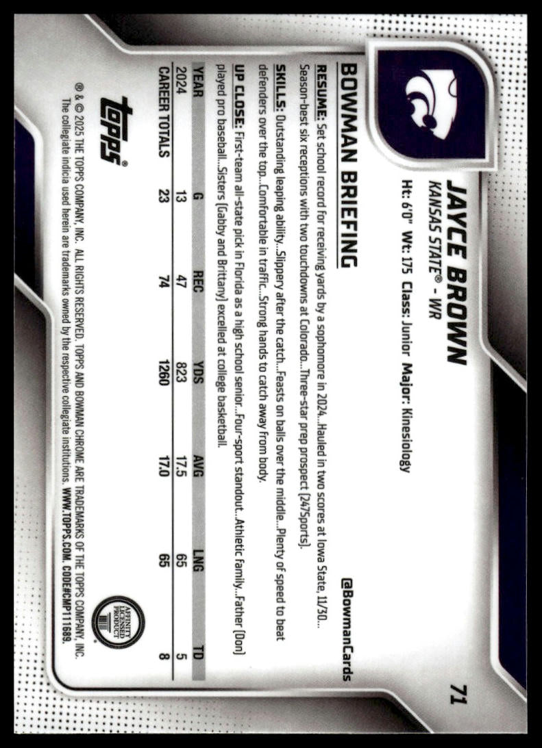 2025 Bowman Chrome University #71 Jayce Brown