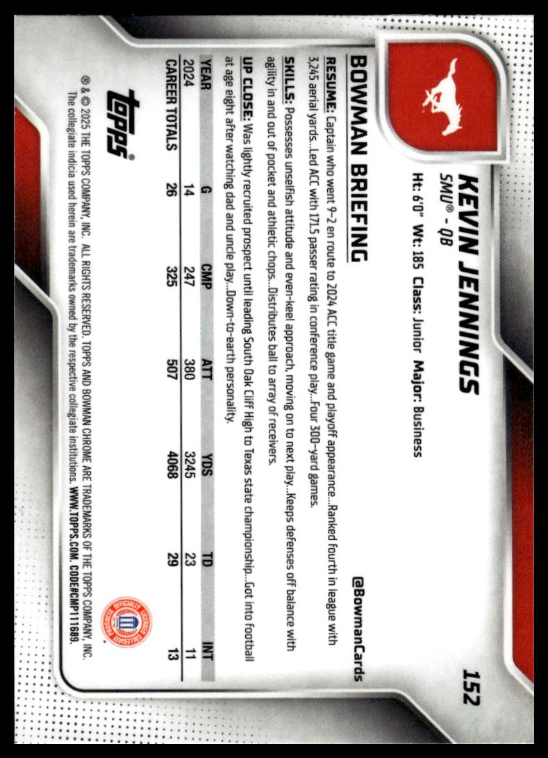 2025 Bowman Chrome University #152 Kevin Jennings
