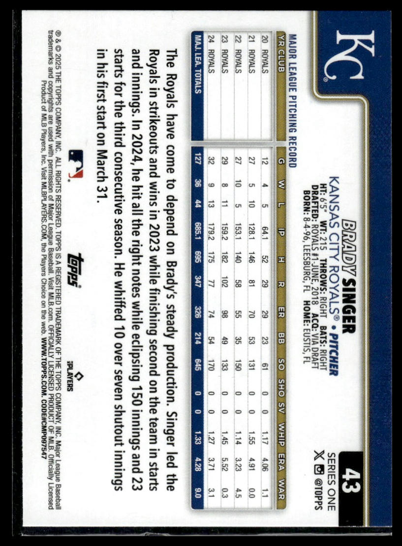 2025 Topps #43 Brady Singer Diamante Foil