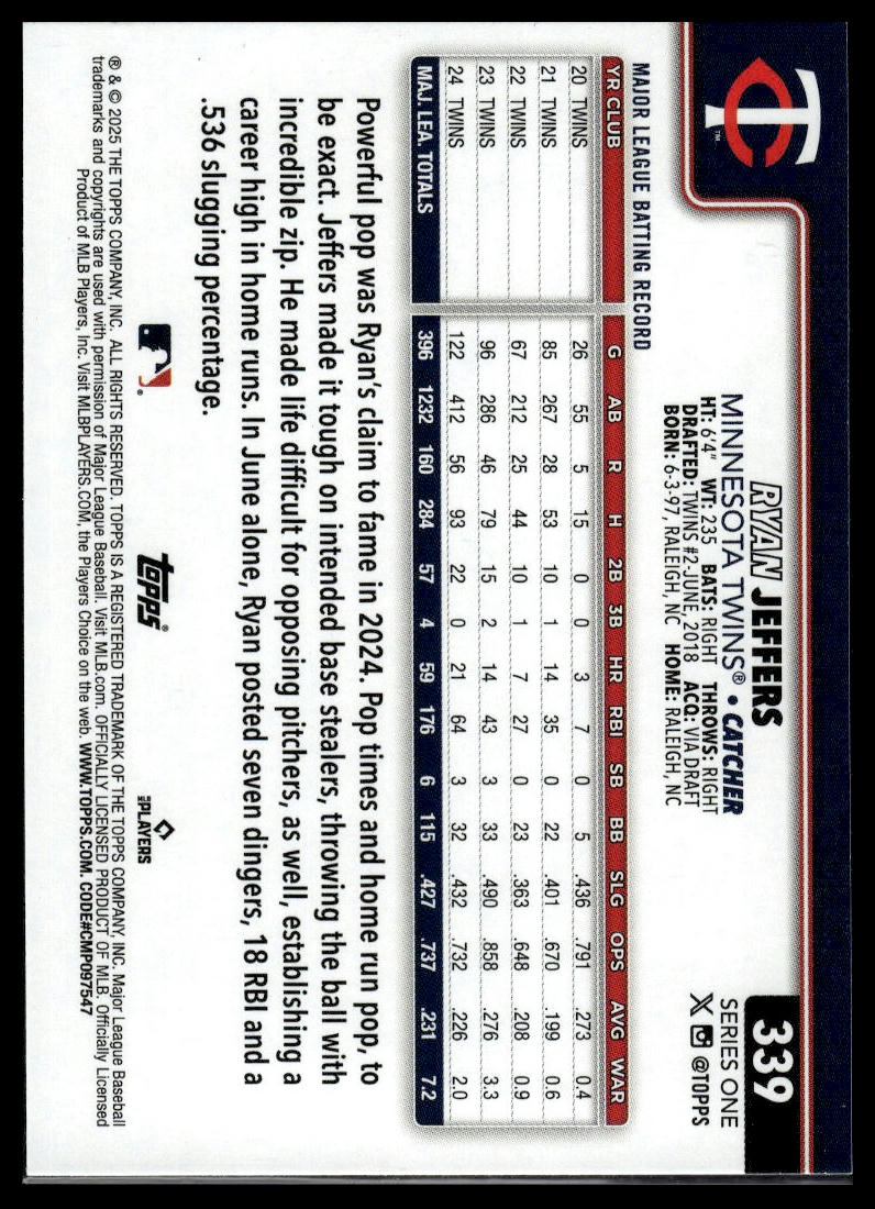 2025 Topps #339 Ryan Jeffers Spring Training