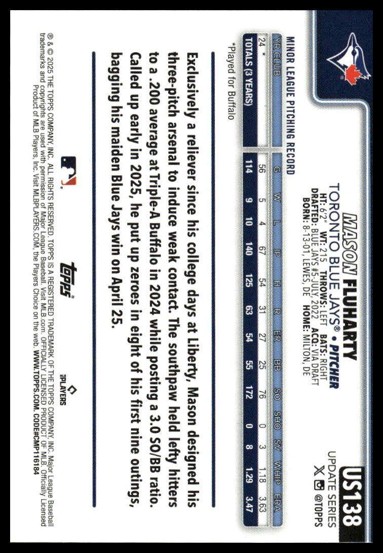 2025 Topps Update #US138 Mason Fluharty Holiday