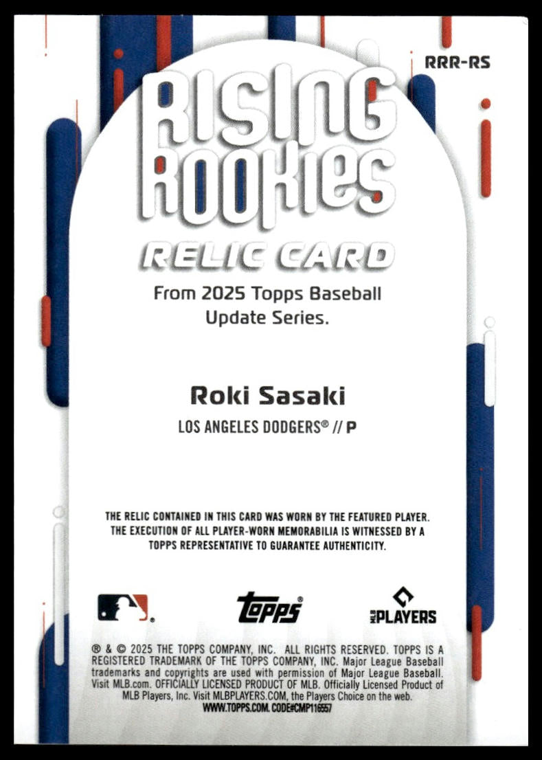 2025 Topps Update #RRR-RS Roki Sasaki Rising Rookie Relics