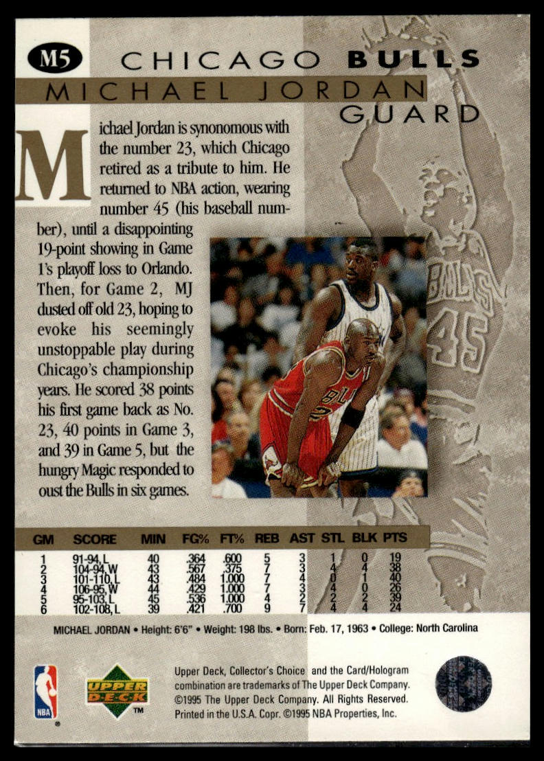 1995-96 Collector's Choice #M5 Michael Jordan Jordan He's Back