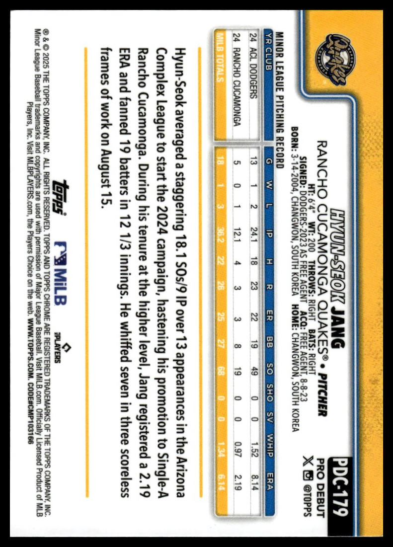 2025 Topps Pro Debut #PDC-179 Hyun-Seok Jang Chrome