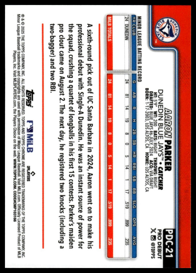 2025 Topps Pro Debut #PDC-21 Aaron Parker Chrome