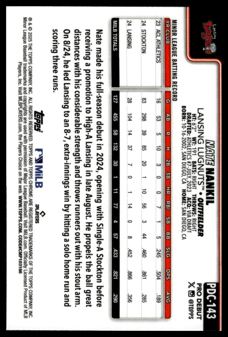 2025 Topps Pro Debut #PDC-143 Nate Nankil Chrome