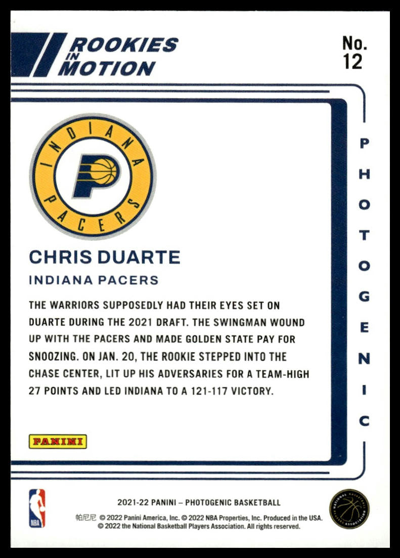 2021-22 Panini Photogenic #12 Chris Duarte Rookies in Motion