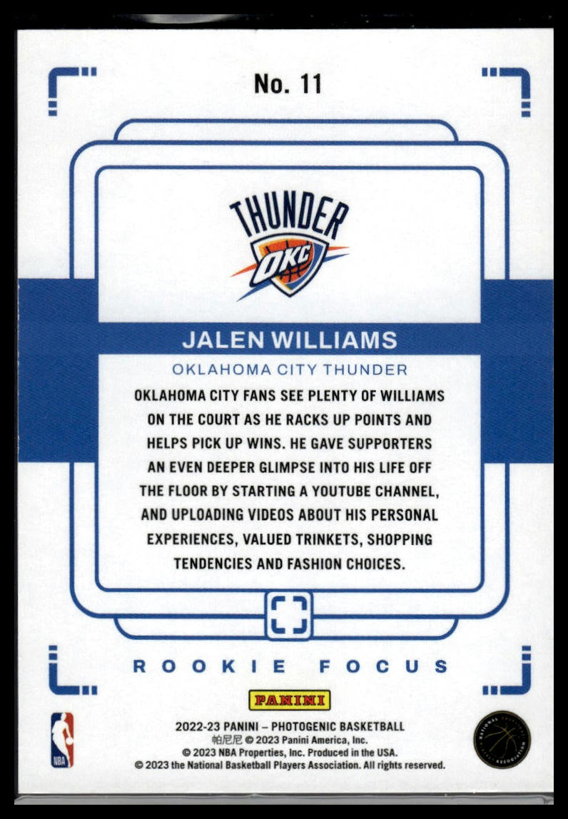 2022-23 Panini PhotoGenic #11 Jalen Williams Rookie Focus