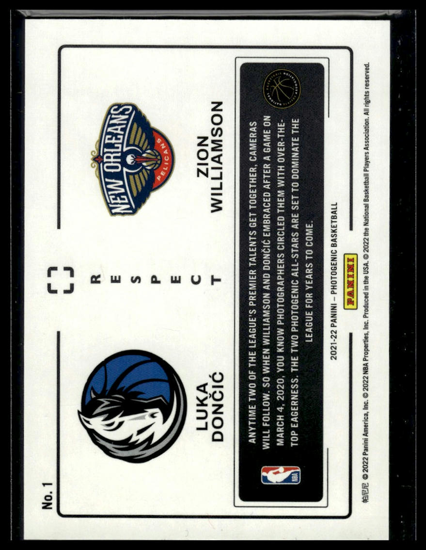 2021-22 Panini Photogenic #1 Luka Doncic / Zion Williamson Respect