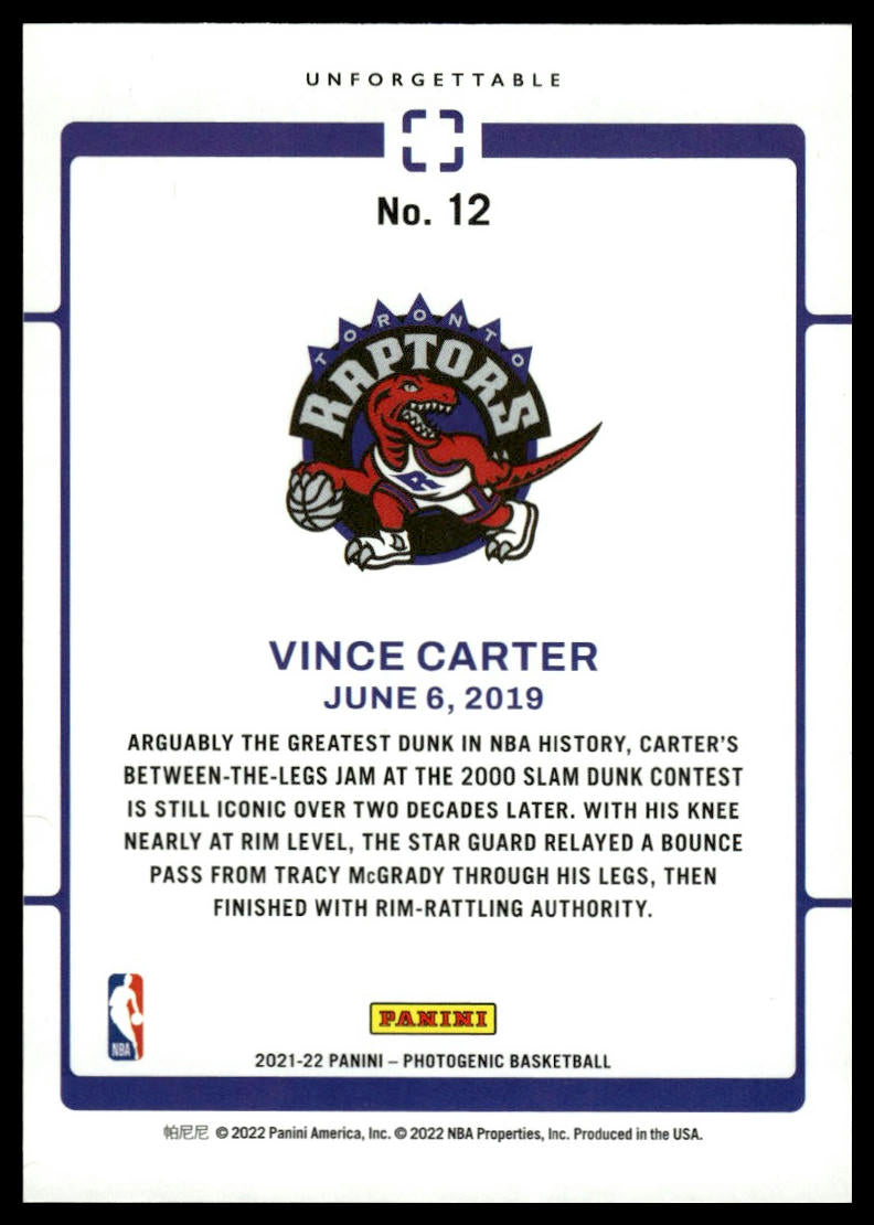 2021-22 Panini Photogenic #12 Vince Carter Unforgettable