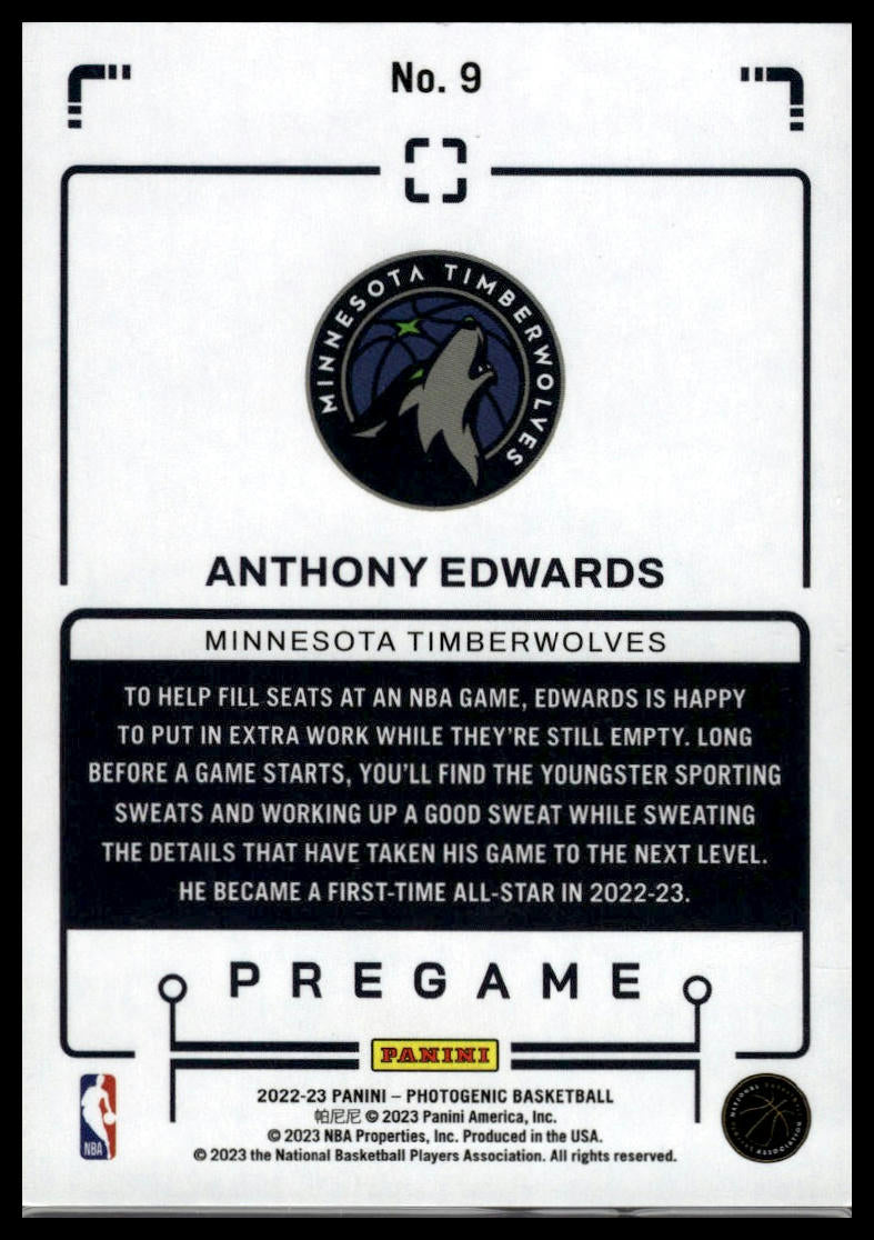 2022-23 Panini PhotoGenic #9 Anthony Edwards Pregame