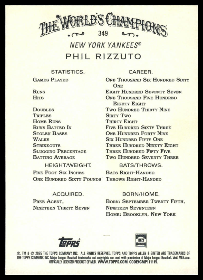2025 Topps Allen & Ginter #349 Phil Rizzuto Chrome