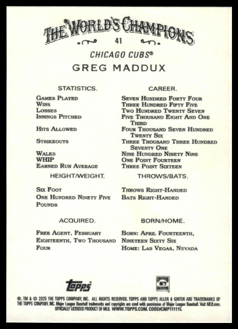 2025 Topps Allen & Ginter #41 Greg Maddux