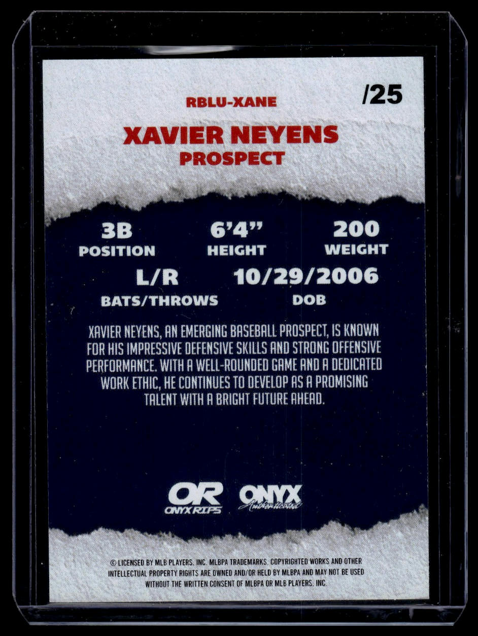 2025 Onyx Rips #RBLU-XANE Xavier Neyens Paper Blue