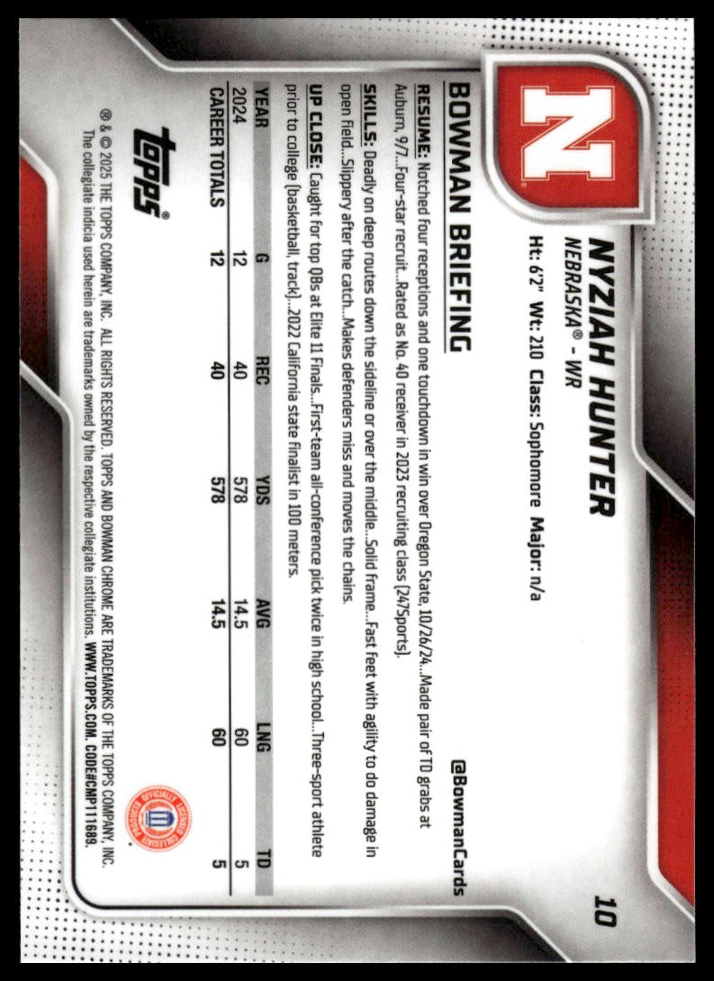 2025 Bowman Chrome University #10 Nyziah Hunter