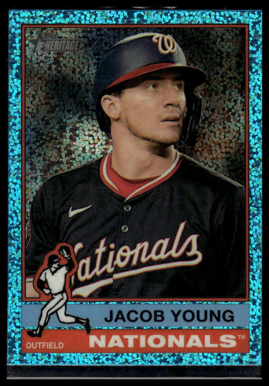 2025 Topps Heritage #127 Jacob Young Chrome Light Blue Sparkle Refractor