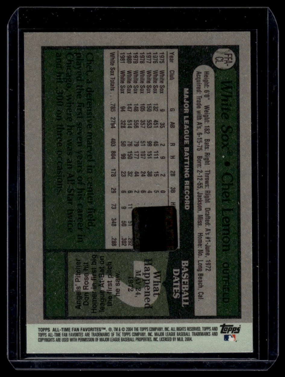 2004 Topps All-Time Fan Favorites #FFA-CL Chet Lemon Autographs