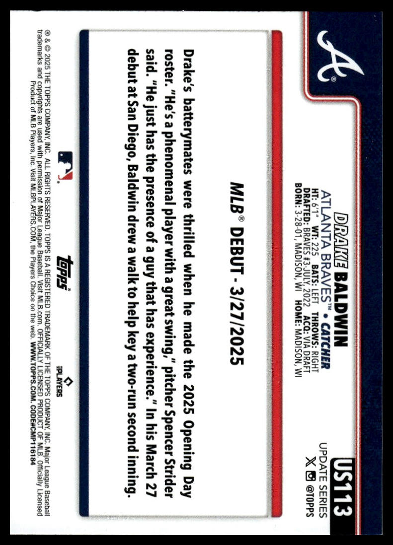 2025 Topps Update #US113 Drake Baldwin