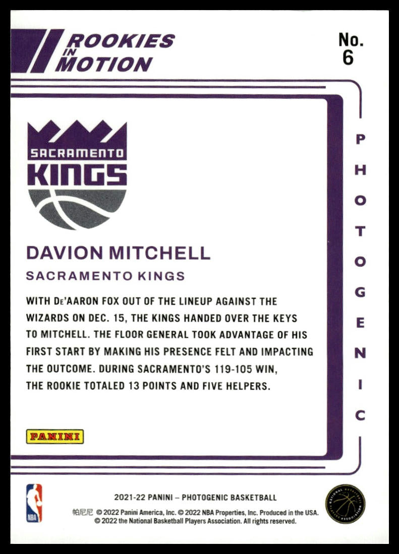 2021-22 Panini Photogenic #6 Davion Mitchell Rookies in Motion