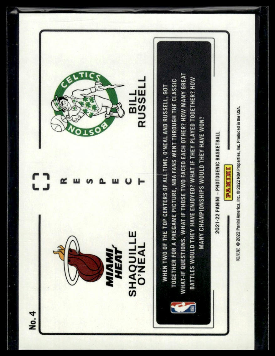 2021-22 Panini Photogenic #4 Bill Russell / Shaquille O'Neal Respect